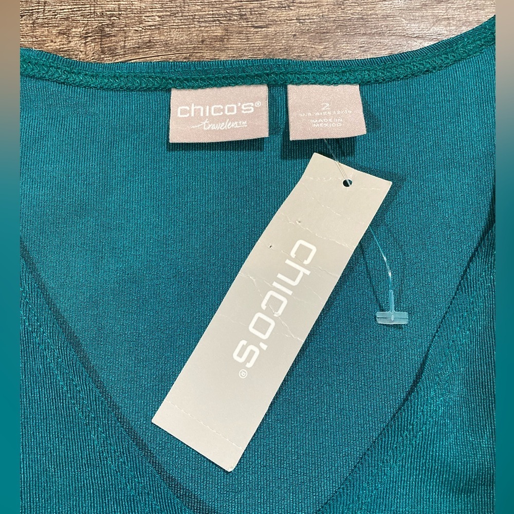 Chico’s Traveler Top V Neck Flutter Sleeve Tapestry Teal Size 2 - Picture 2 of 9